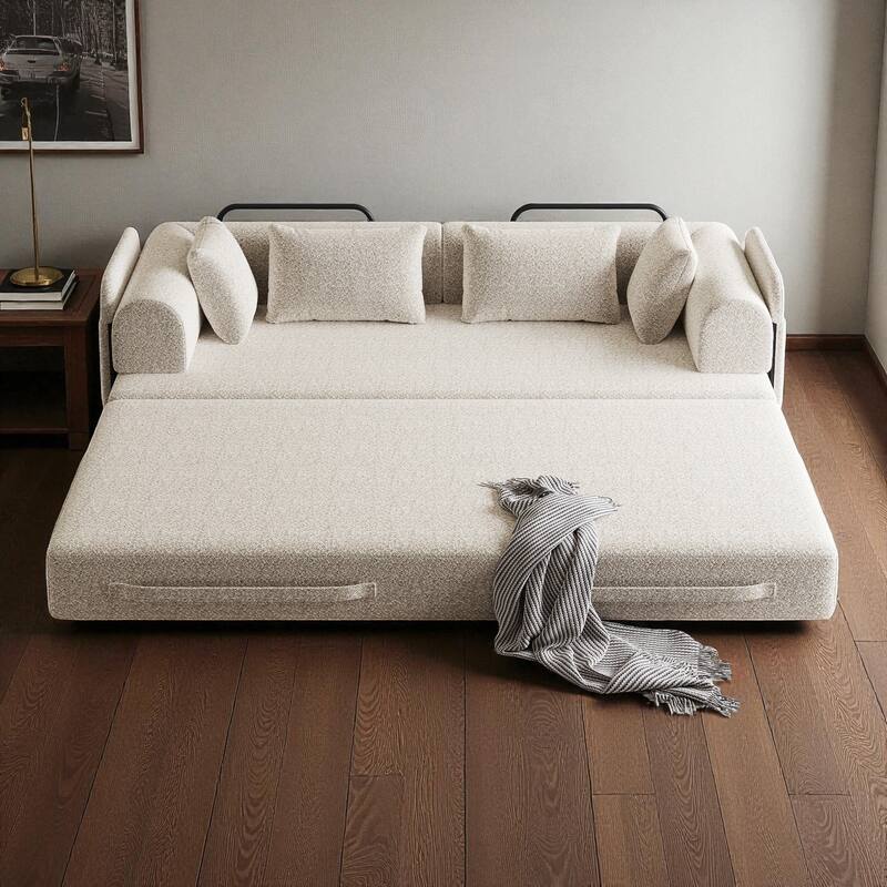 78.7" Convertible Sleeper Sofa Bed, Chenille Folding Mattress Couch with Side Pocket & Pillows, No-Assembly Floor Lounge Sofa