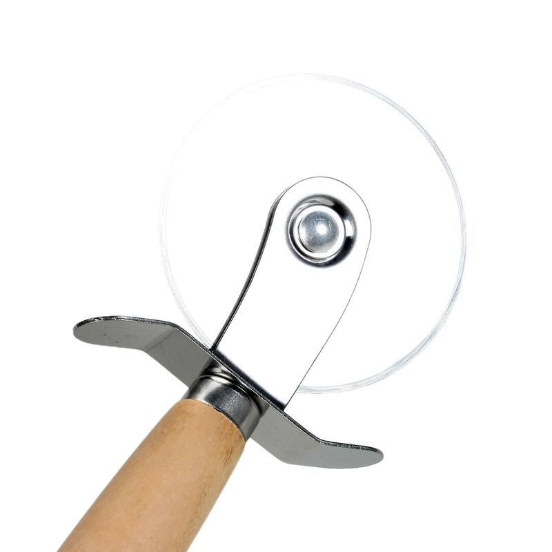 Kitchen Wooden Handle Stainless Steel Pastry Pizza Cutter Wheel Slicer