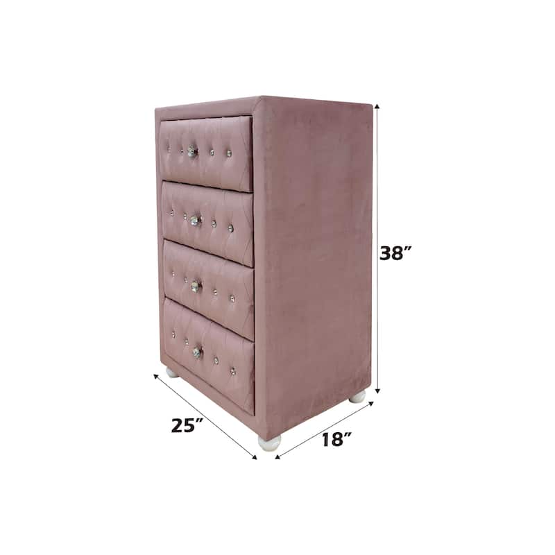 4-Drawer Upholstered Vertical Chest with Diamond Tufted Drawers for Bedroom, Living Room