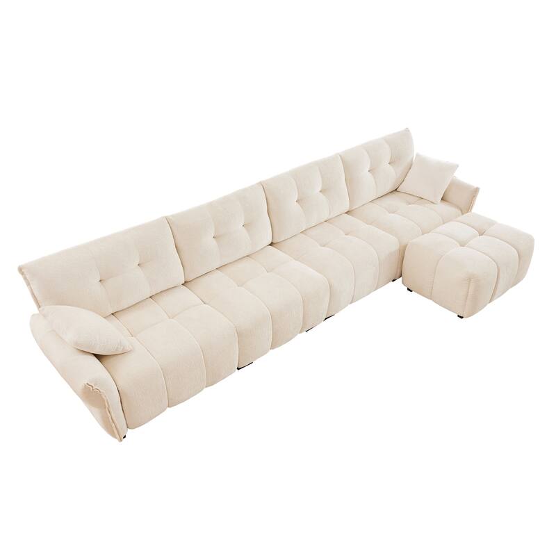 141.7" Chenille 4-Seater Sectional Sofa with Ottoman