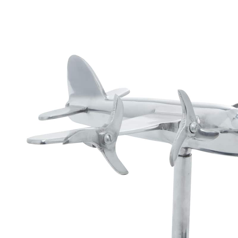 Silver Aluminum Metal Airplane Decorative Sculpture with Black Base