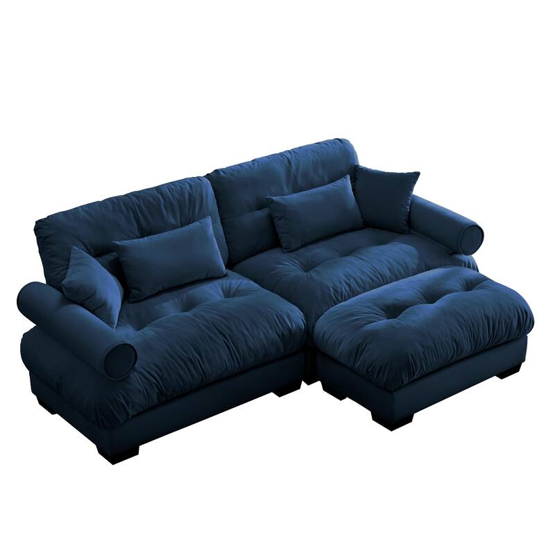 93.7" Velvet 2-Seater Sectional Sofa with Ottoman & Pillows