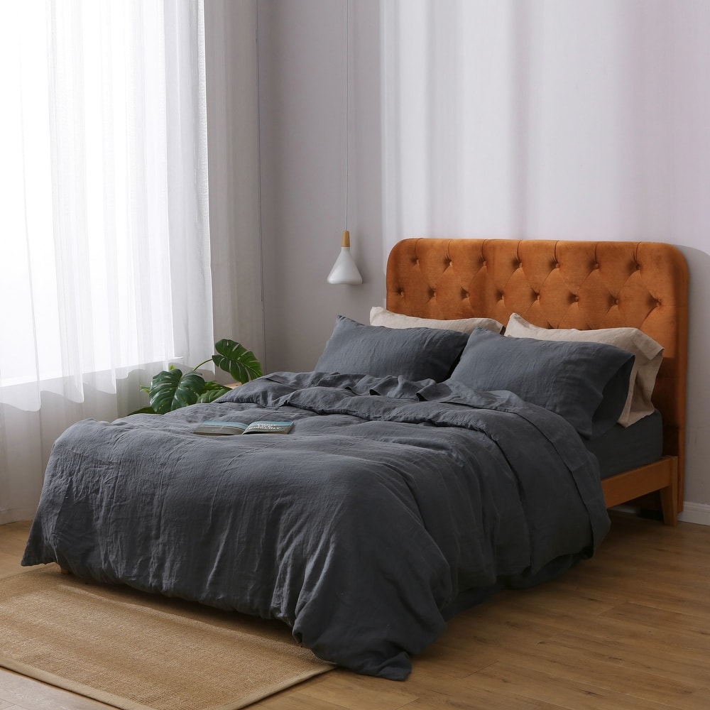 Highland Feather 100% Ultra-Soft French Linen Bedding Set - 1 Duvet Cover, 1 Fitted Sheet & 2 Pillowcases