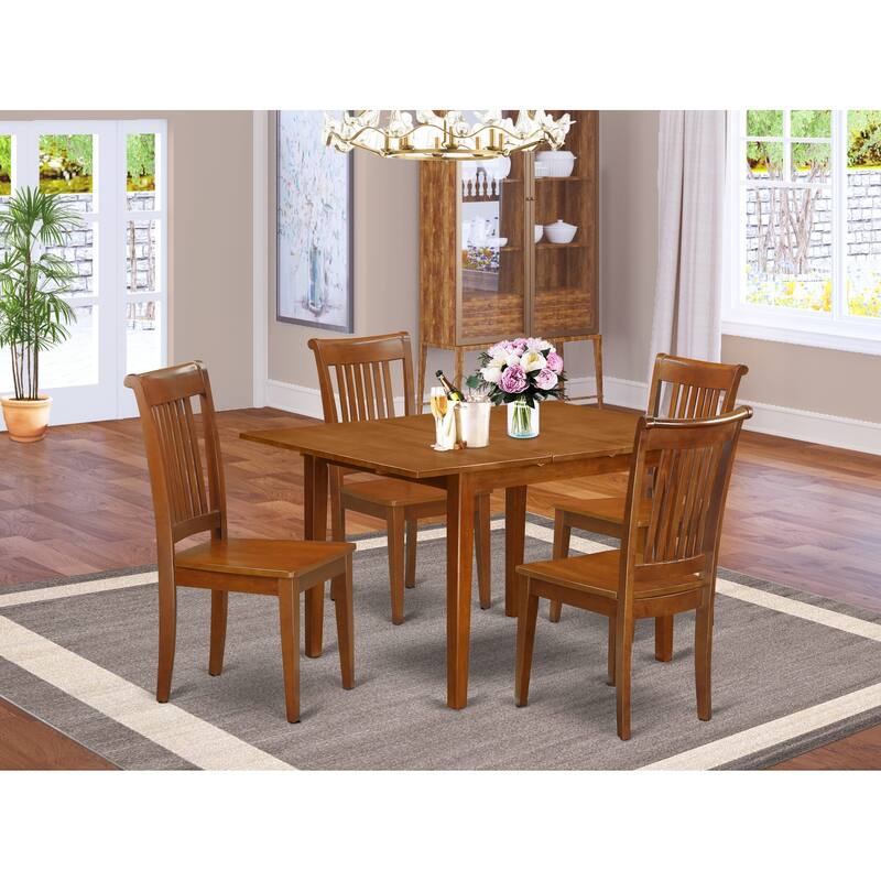 East West Furniture Dining Set Includes a Rectangle Dining Table with Butterfly Leaf and 4 Kitchen Chairs (Seat Chair Options) - MLPO5-SBR-W