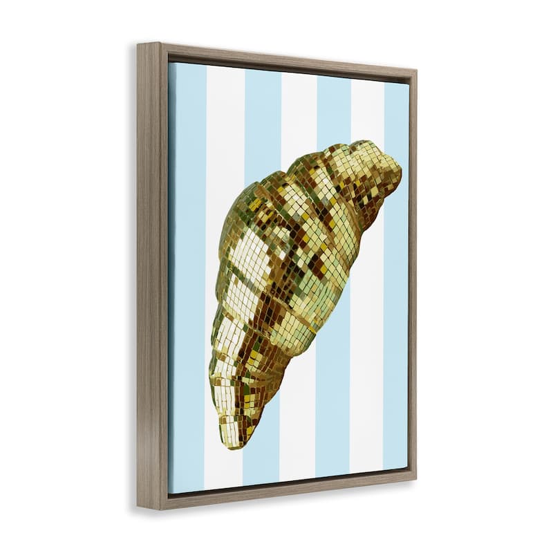 Stupell Disco Croissant & Blue Stripes Framed Floater Canvas Wall Art Design By Lil' Rue