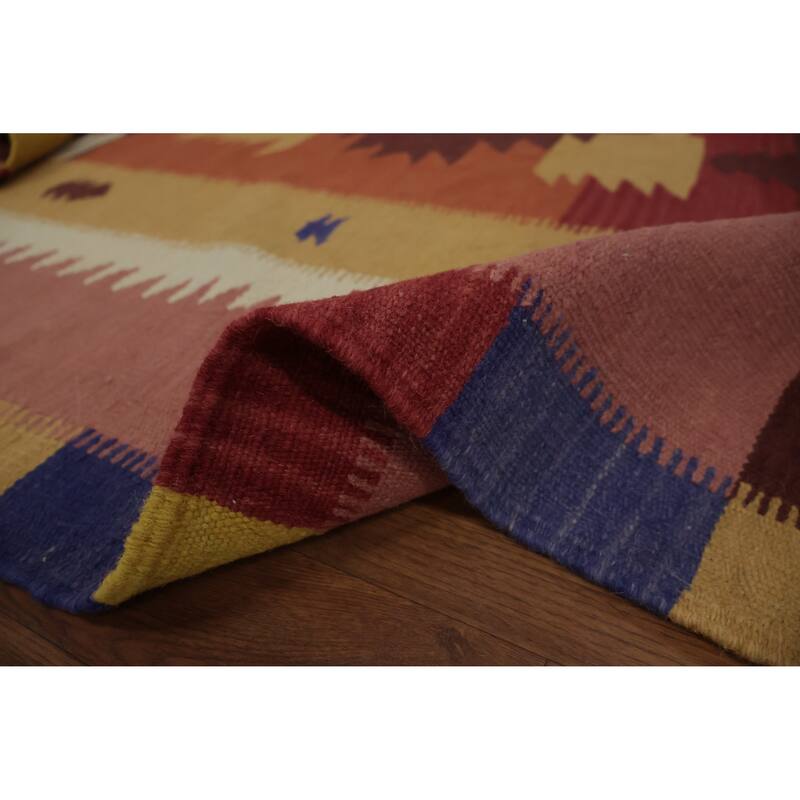 Hand Woven Oriental 100% Wool Carpet Southwestern Tribal Multi-Colored Kilim Area Rug - 9' 5'' X 7' 9''