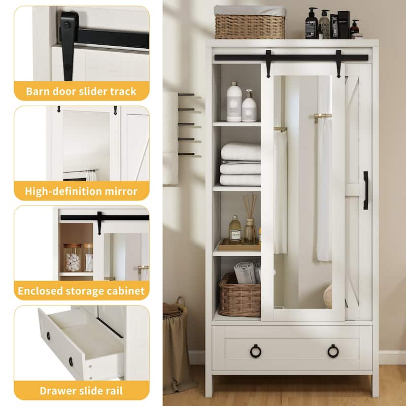 Farmhouse Tall Bathroom Storage Cabinet with Doors And Adjustable Shelf