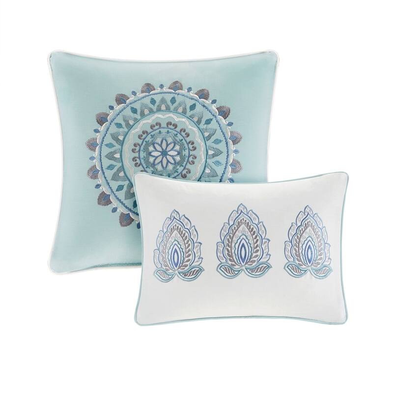 8 Piece Cotton Floral Printed Reversible Comforter Set Blue Queen