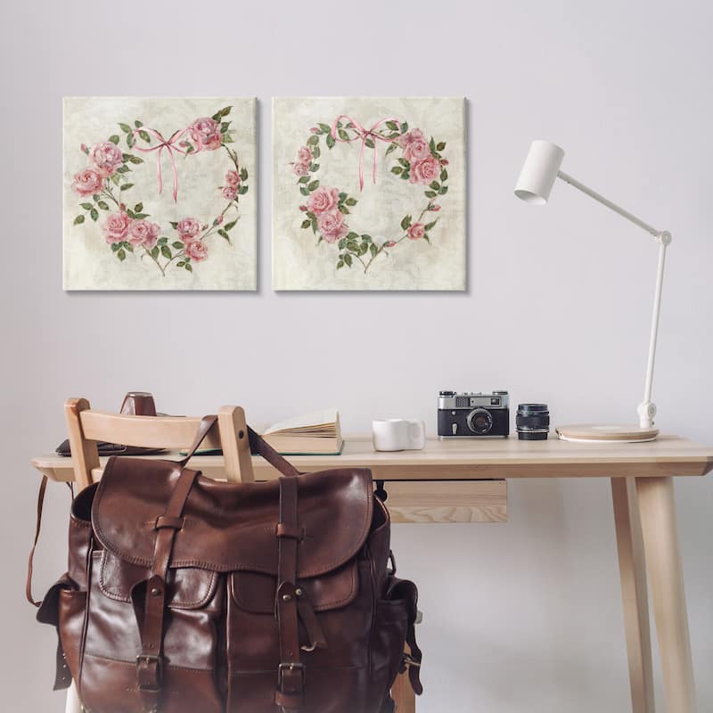Stupell Heart Shaped Wreaths Canvas Wall Art Design By Sally Swatland (Set of 2)