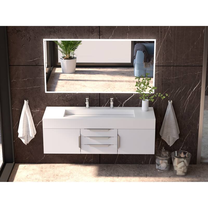 Nile 60" Wall Mounted Bathroom Vanity Set w/ White Top