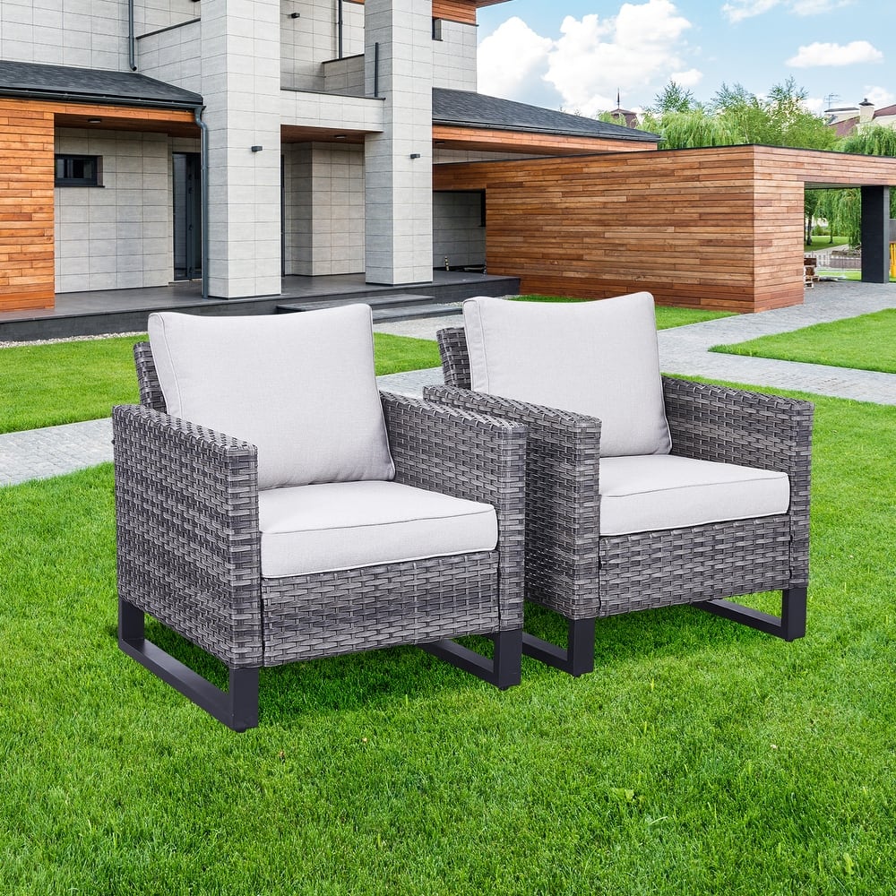 Gymojoy 2-Piece Wicker Outdoor Seating Rattan Chair with Cushion