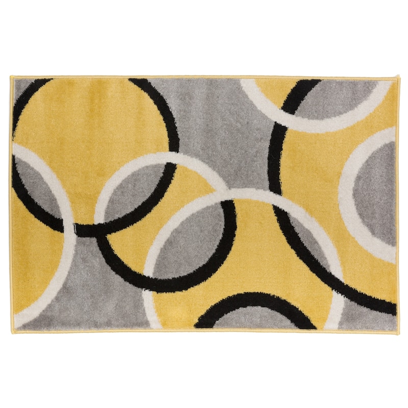 World Rug Gallery Modern Abstract Circles Area Rug - 2' x 3' - Yellow - Runner/Rectangle