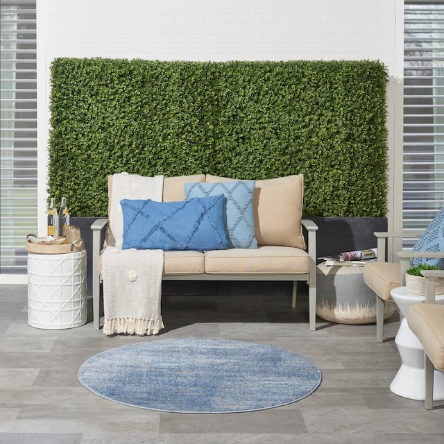 Nourison Essentials Solid Contemporary Indoor/ Outdoor Area Rug - 4' Round - Blue/Grey