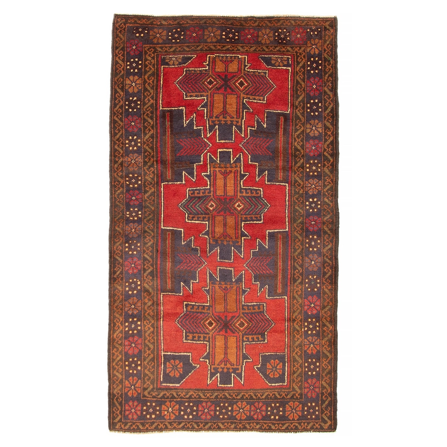 ECARPETGALLERY Hand-knotted Baluch Red Wool Rug - 3'7 x 6'4