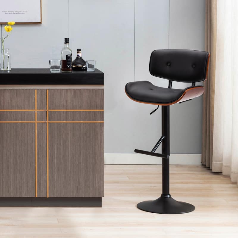 Porthos Home Cian Swivel Height Adjustable Faux Leather Mid-Century Bar Stool
