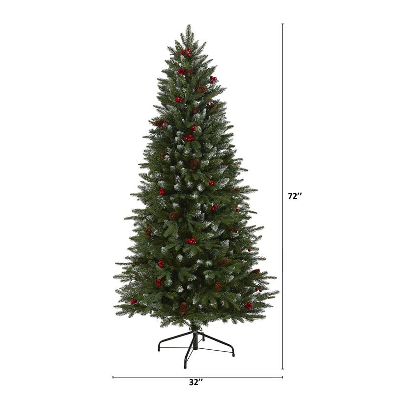 6ft. Snow Tipped Spruce Artificial Christmas Tree with Frosted Berries, Pinecones & 300 Clear LED Lights - Winter X-Mas Tree