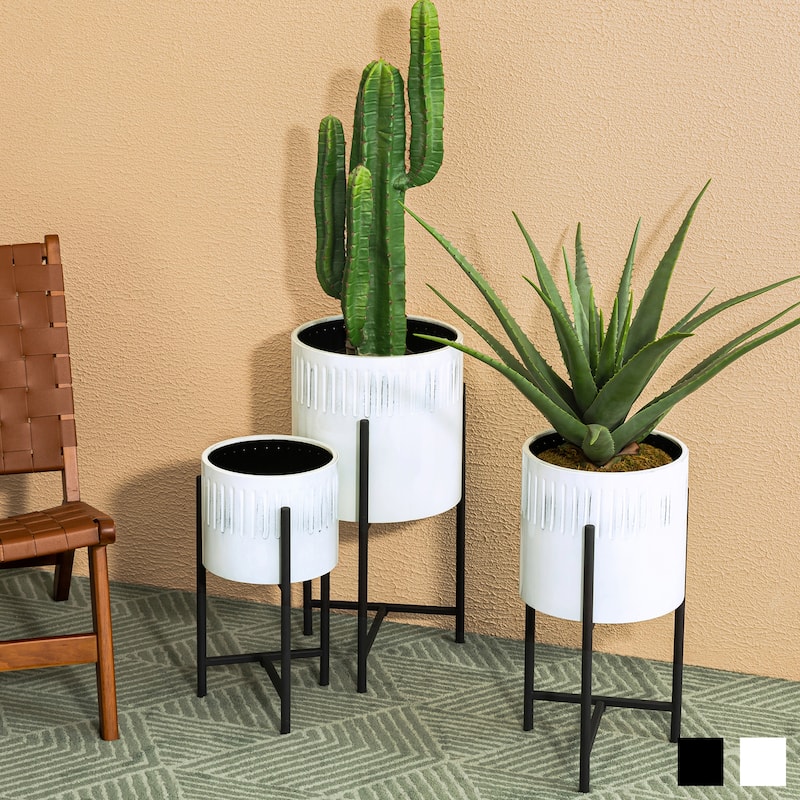 Glitzhome Set of 3 Modern Metal Cachepot Planters with Stands Plant Flower Pot Indoor Outdoor