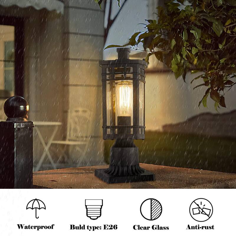 Modern Outdoor Post Light with Clear Glass Shade and Black Finish
