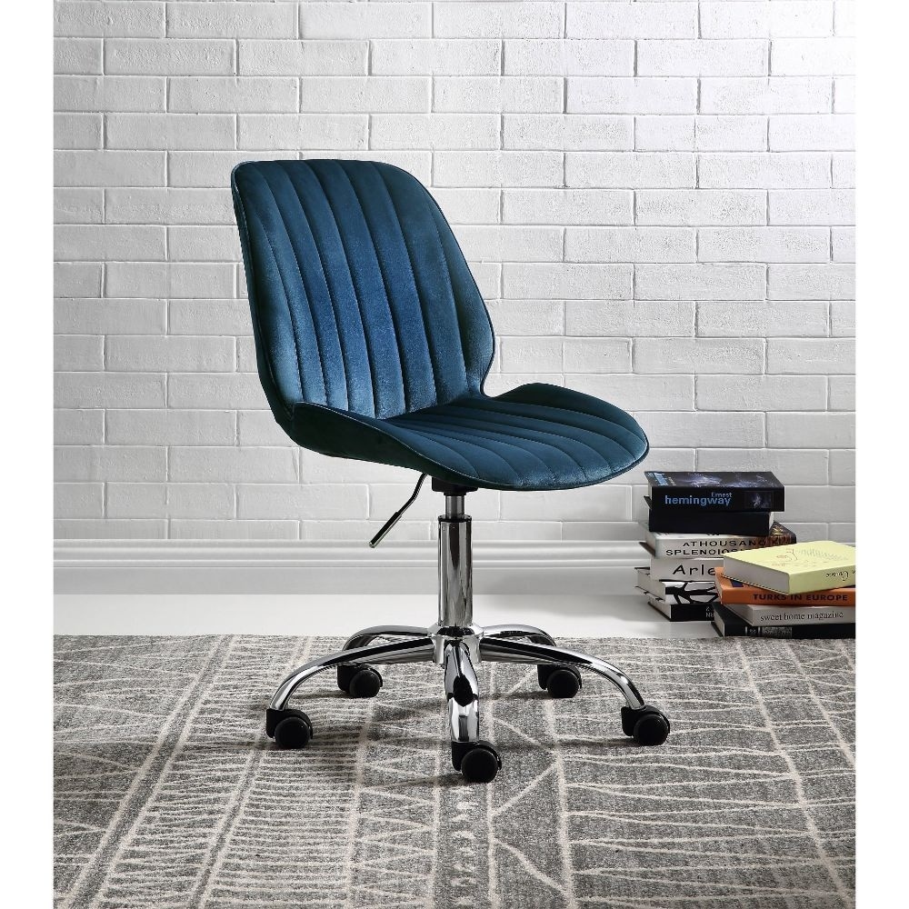 TiramisuBest Muata Armless Swivel Casters Office Chair, Twilight Blue VelvetandChrome