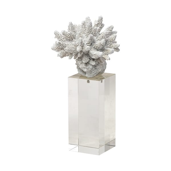slide 2 of 11, Isla (Large) 5L x 5W White Replica Resin Coral On Clear White Glass 4.7L x 4.7W x 10.4H - White