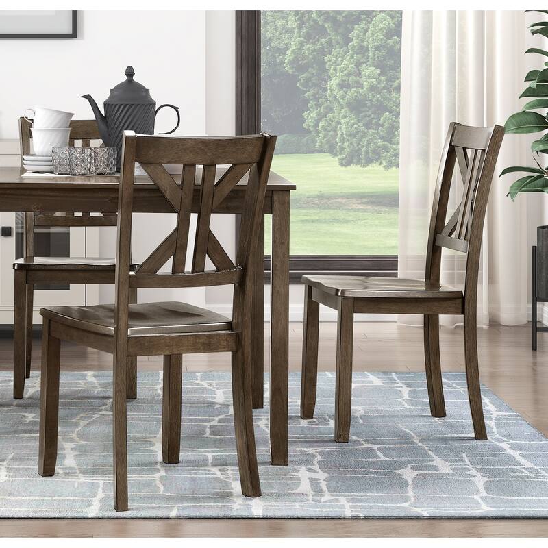 5PC Dining Set Table and 4 Side Chairs X-Back Design Kitchen Wooden Transitional Breakfast