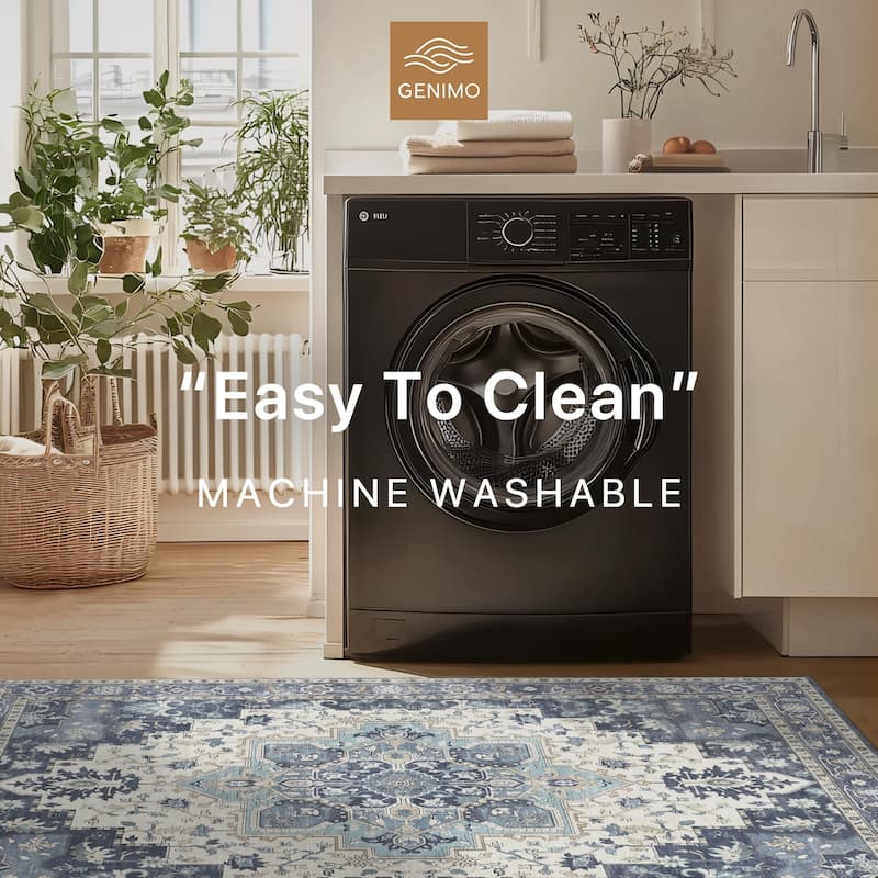 Mcow Floral Faded Low Pile Machine Washable Non-Slip Area Rug