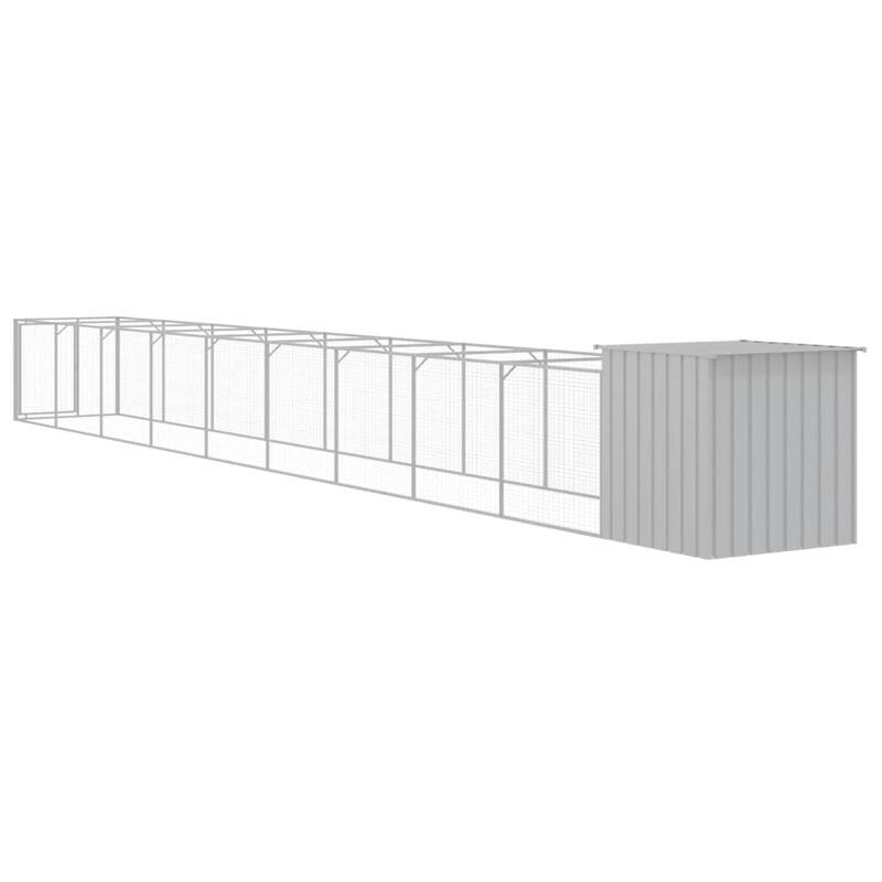 vidaXL Dog House with Run Anthracite/Light Gray multisize Galvanized Steel