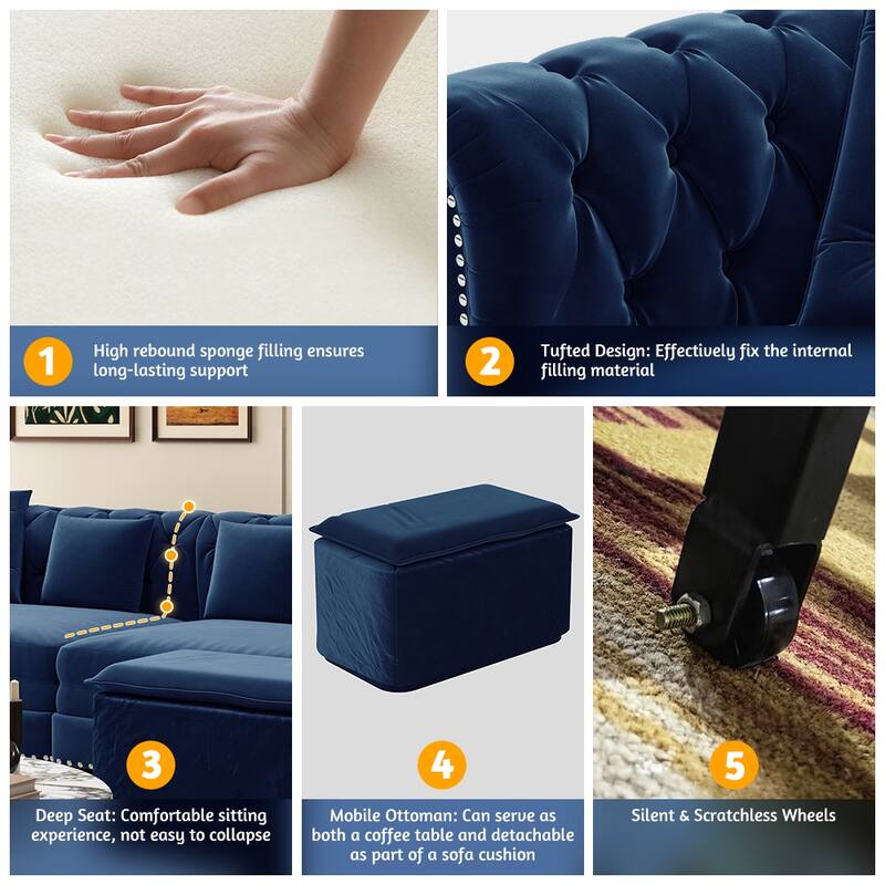 3-in-1 Pull-Out Sofa Bed, Convertible Sleeper Sofa, Chaise Lounge Sofa, Velvet 3-Seater Sofa with Movable Ottoman