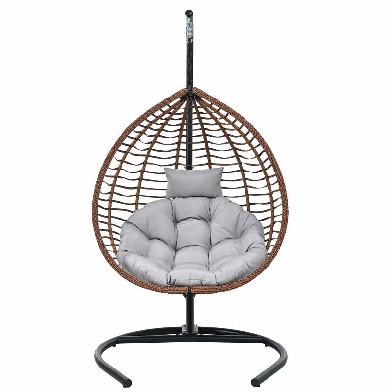 Indoor Outdoor Hanging Hammock Chair with Stand, Foldable Rattan Egg Swing Chair with Cushion & Headrest