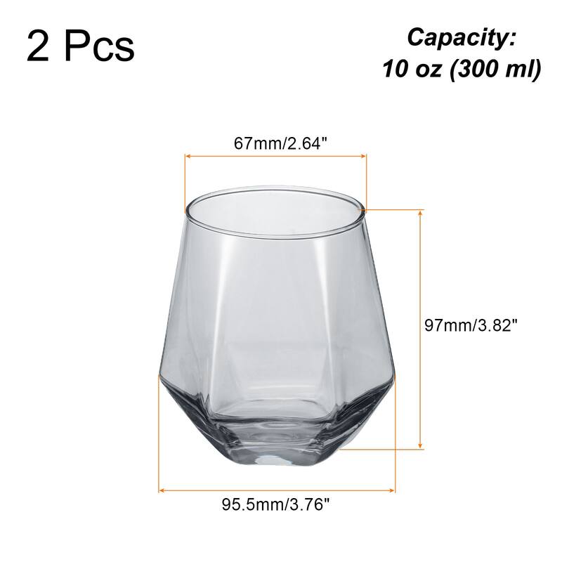2pcs Diamond Whiskey Glasses 10oz Wine Glasses Stemless - Grey
