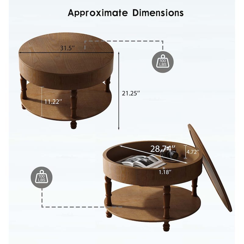 Modern Round Coffee Table with Dual Storag