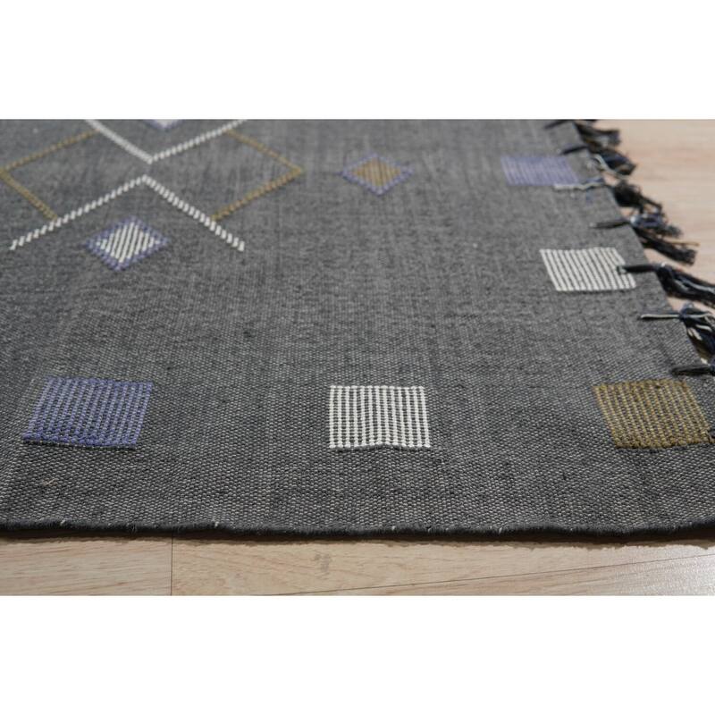 Gray Hand-Knotted Cotton Flat Weave Rug, 4' x 6', soft elegant area accent - L