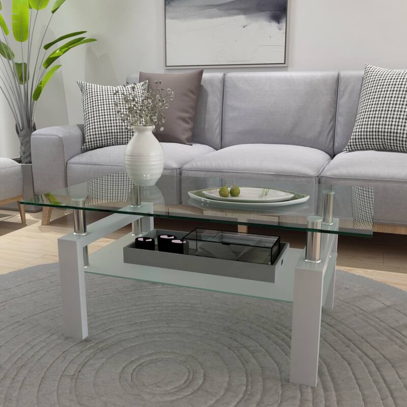39"Rectangle Glass Coffee Table - White