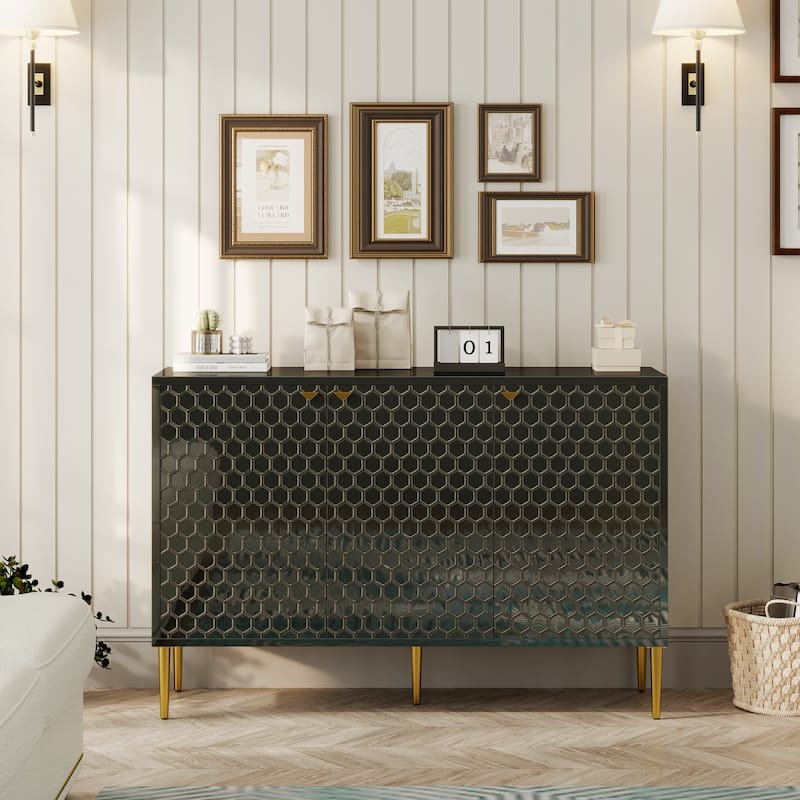 3 Door Glossy Storage Locker Accent Cabinet/Buffet - Black