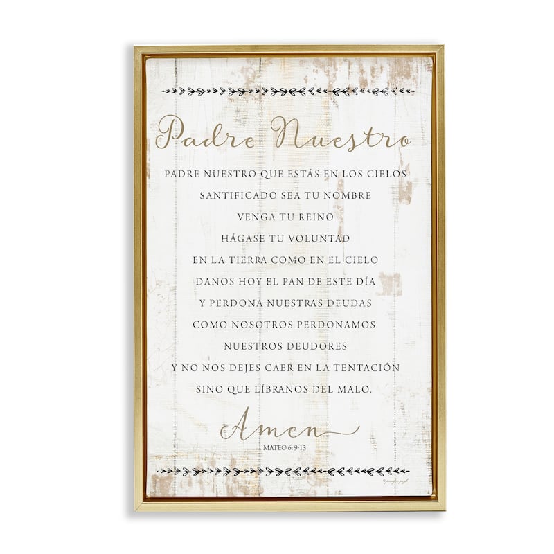 Stupell Padre Nuestro Oración Framed Floater Canvas Wall Art Design By Jennifer Pugh - 25 x 17 - Gold