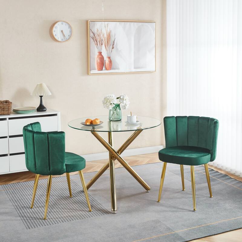 Modern dining chair(set of 2 ) with iron tube golden color legs, velvet and comfortable backrest