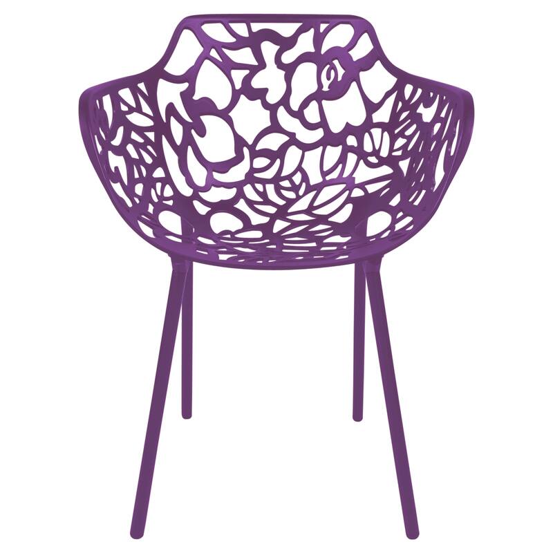 Devon Aluminum Dining Armchair with Floral Cutouts – Stackable, UV-Protected, Indoor/Outdoor Patio Side Chair
