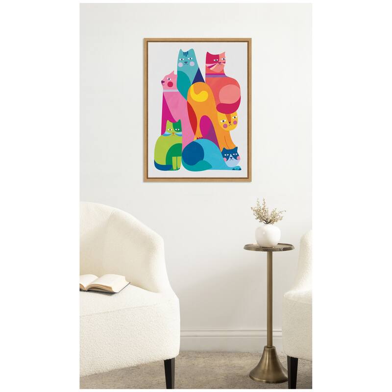 Kate and Laurel Modern Abstract Cats by Rachel Lee Framed Canvas Wall Art Print