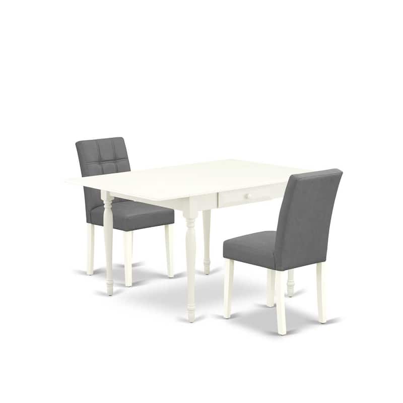 HomeStock 3-Pc Linen White Finish Rectangular Solid Wood Top with Dropleaf Dining Table Set