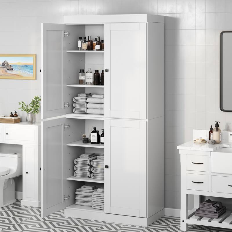 Palace Imports 100% Solid Wood 32" Bathroom Storage Cabinet with Shaker Doors and Adjustable Shelves - White