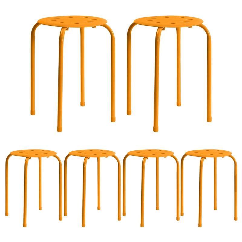 Javlergo 6-Pack Plastic Stackable Stools, Portable 8 Holes Metal Round Top Stools for Kitchen/Classrom - Set of 6 - Orange