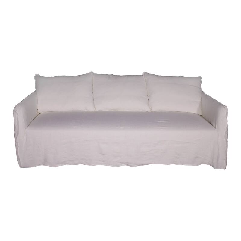 Naples Sofa w/Linen Slipcove, 90 Inch Long, White Wash Finish