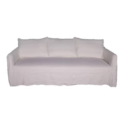 Naples Sofa w/Linen Slipcove, 90 Inch Long, White Wash Finish