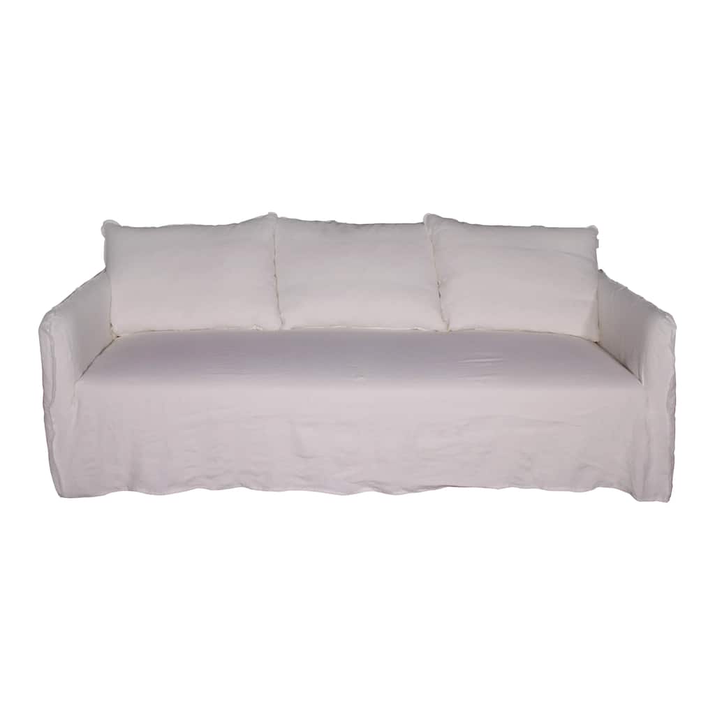 Naples Sofa w/Linen Slipcove, 90 Inch Long, White Wash Finish