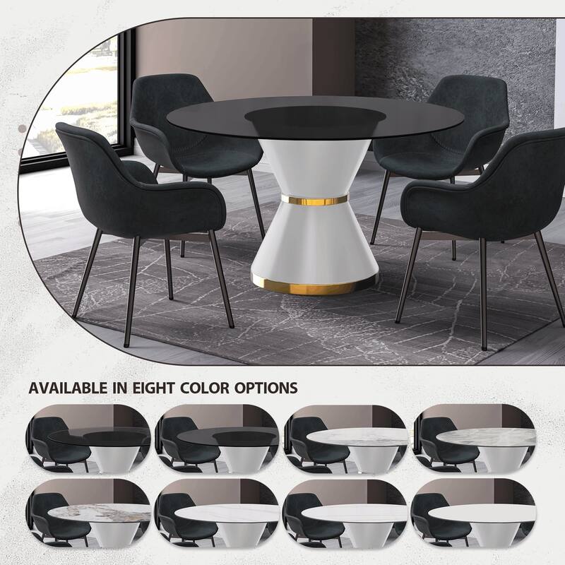 Round Dining Table with a Glass/Stone Tabletop in Qorvus Series by LeisureMod