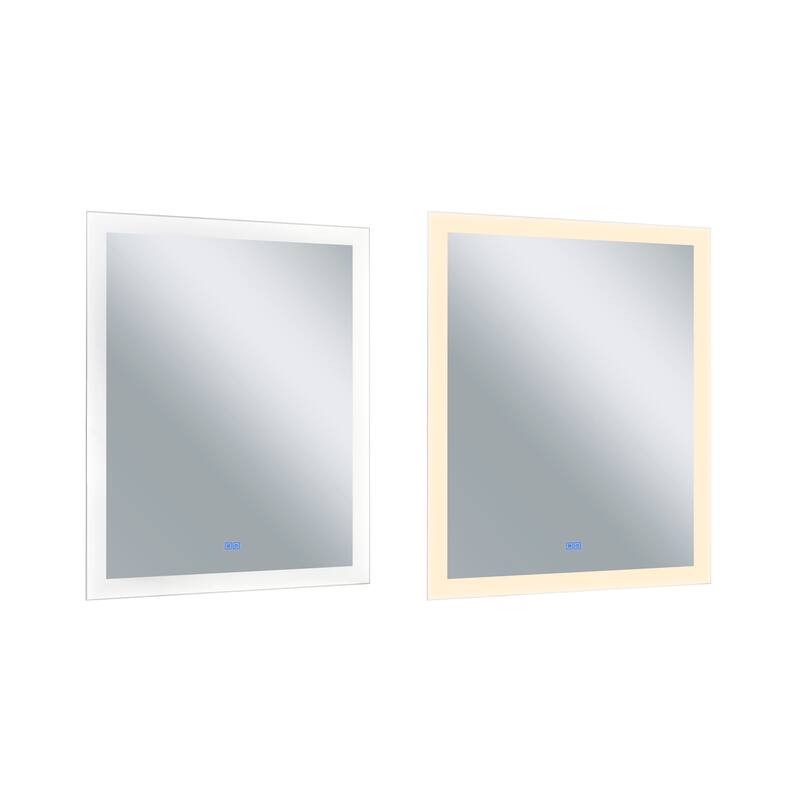 40" x 32" Abigail Matte White Rectangle LED Wall Mirror