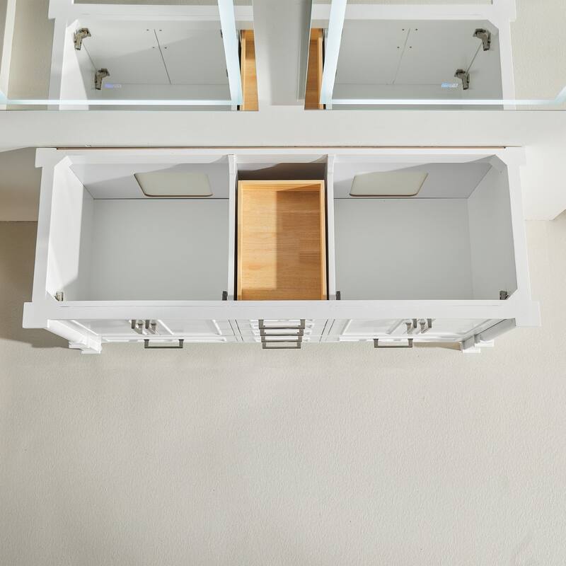 60 inch Plywood Freestanding Bathroom Vanity Set in White with Undermount Ceramic Sink