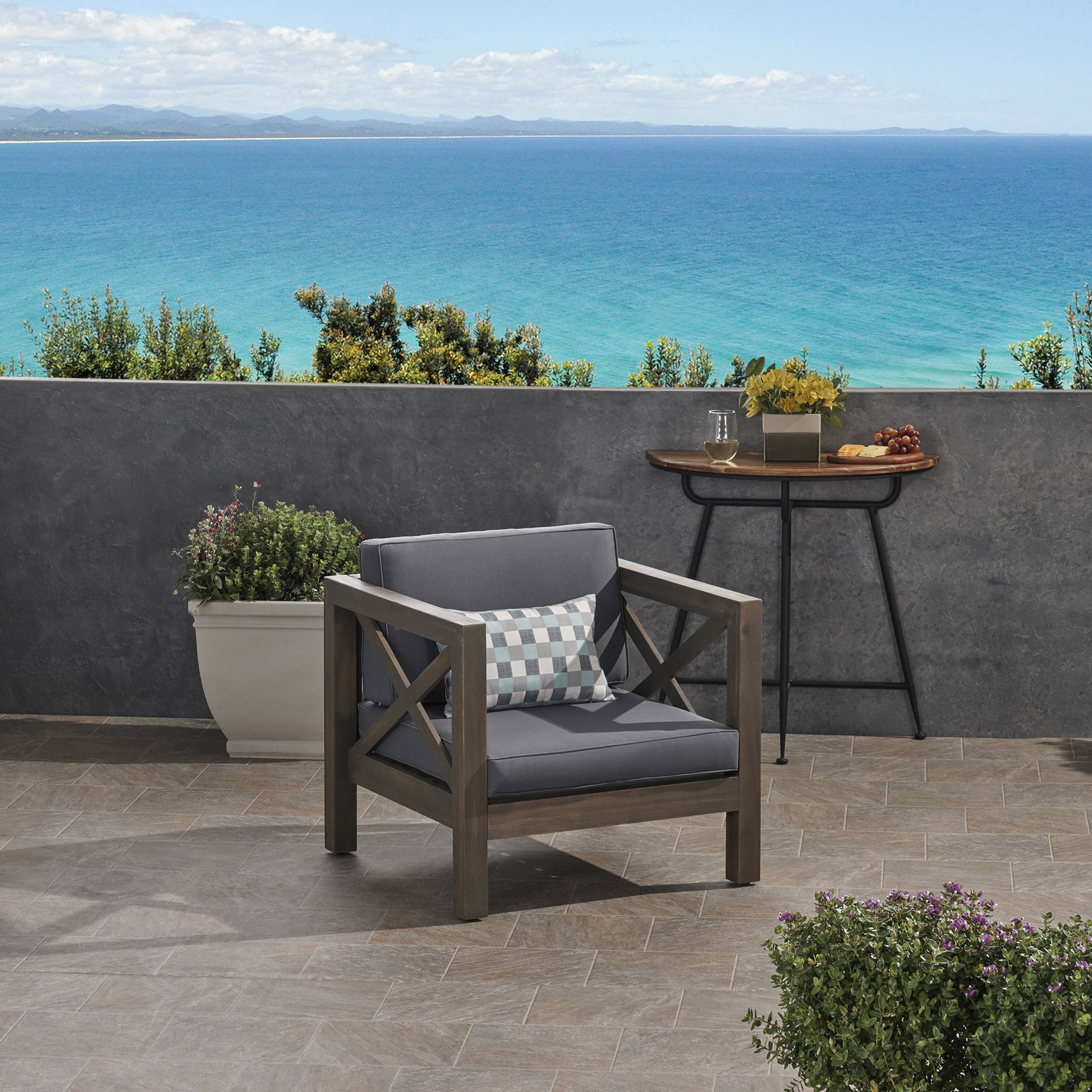 Farmhouse Outdoor Patio Lounge Chair, Bistro Chairs for Lawn, Balconies & Gardens Tanning Chair
