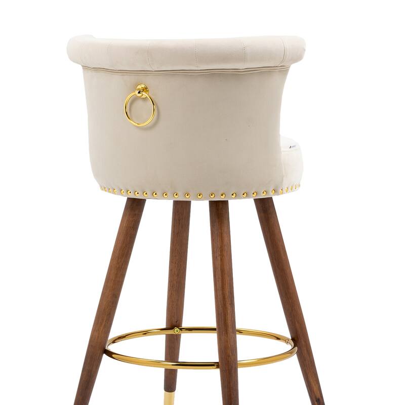 Counter Height Bar Stools Set of 2, Kitchen Bar Stools with Solid Wood Legs, Upholstered Dining Room Chairs with Footrest