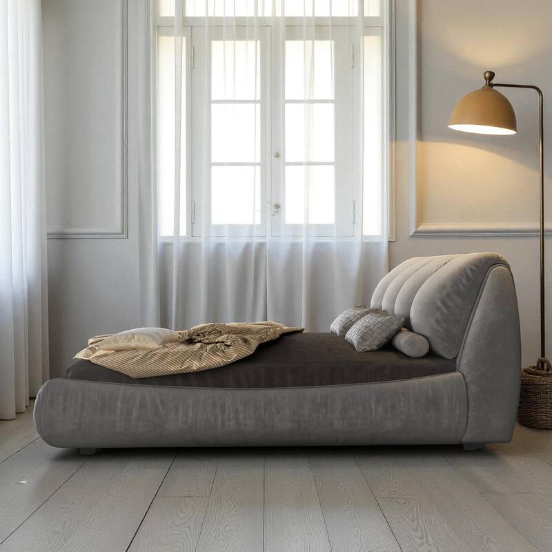 Queen/King Size Luxury Upholstered Platform Bed with Oversized Padded Headboard, Solid Wood Frame & Adjustable Mattress Height